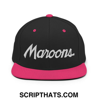 Maroons School Mascot Script Snapback Hat Black Neon Pink