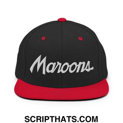 Maroons School Mascot Script Snapback Hat Black Red