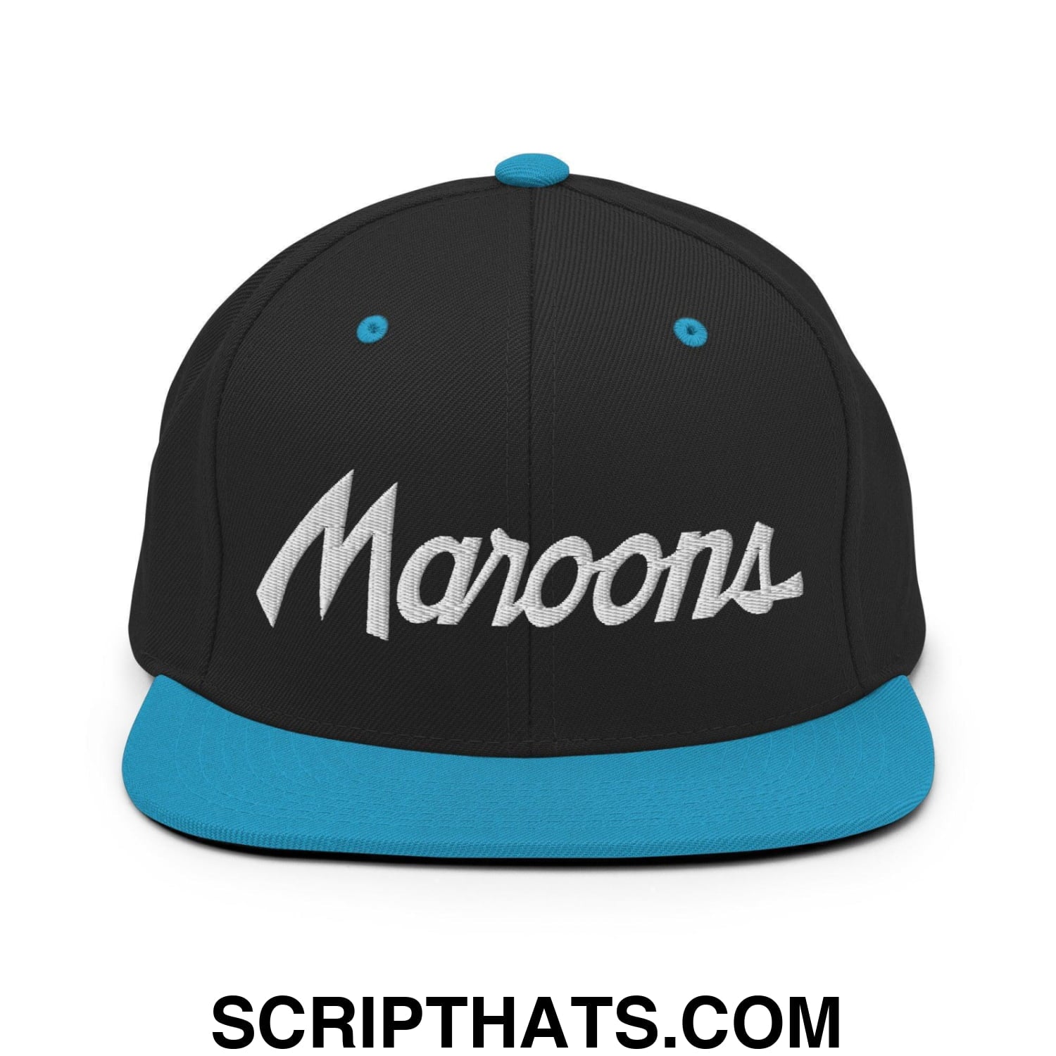 Maroons School Mascot Script Snapback Hat Black Teal