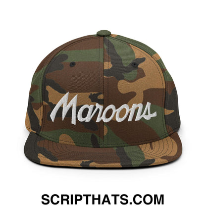 Maroons School Mascot Script Snapback Hat Green Camo