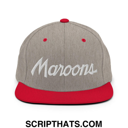 Maroons School Mascot Script Snapback Hat Heather Grey Red