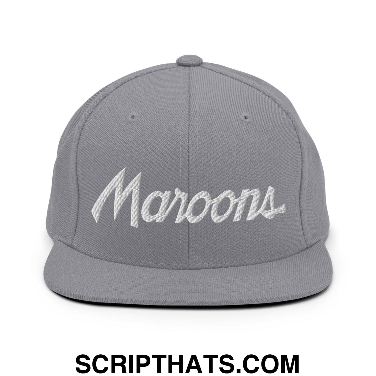 Maroons School Mascot Script Snapback Hat Silver