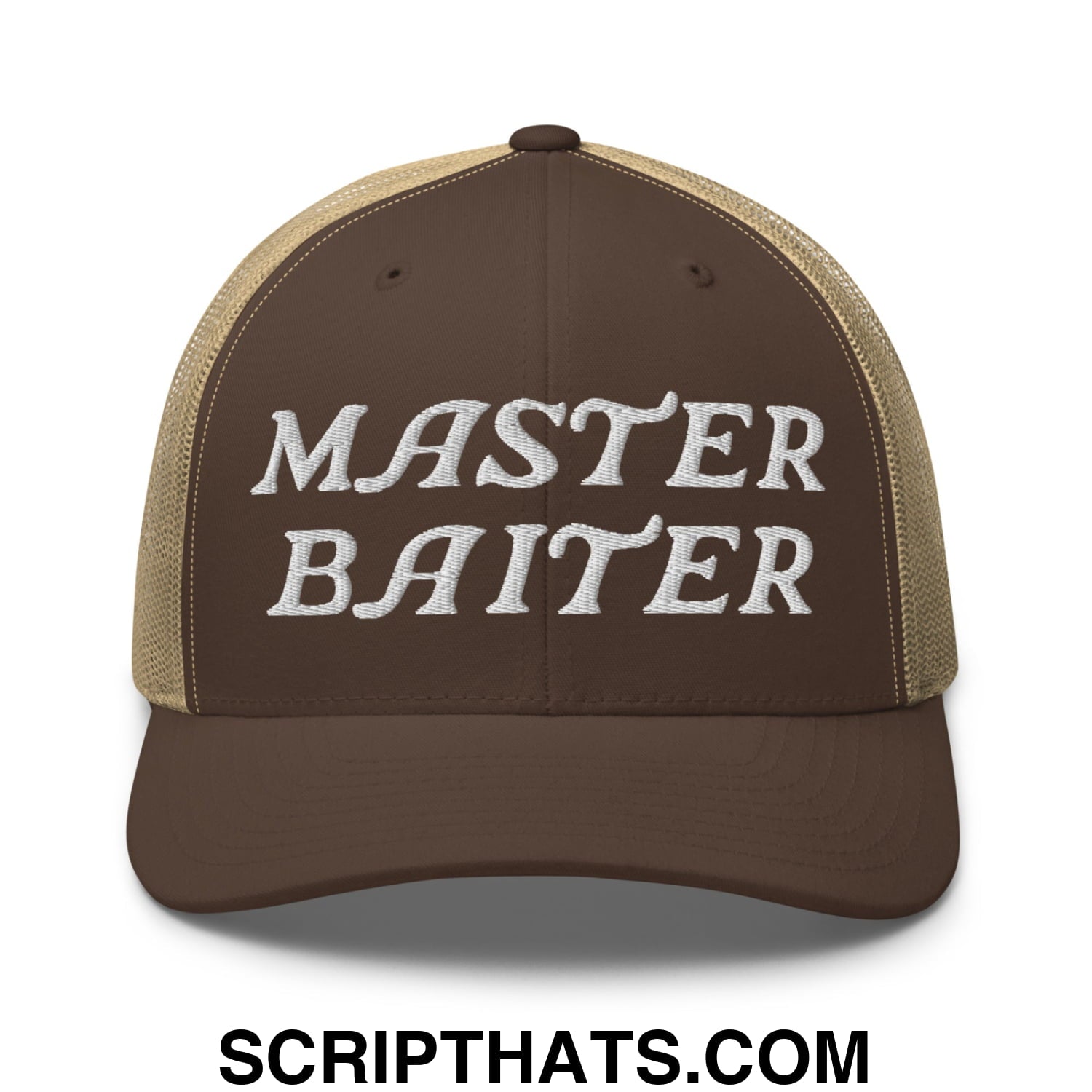 Master Baiter Embroidered Mesh Trucker Hat Brown Khaki
