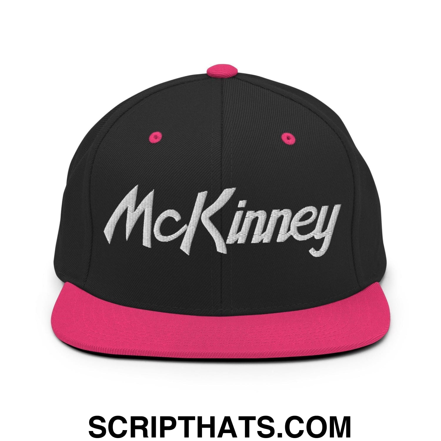 McKinney Script Snapback Hat Black Neon Pink