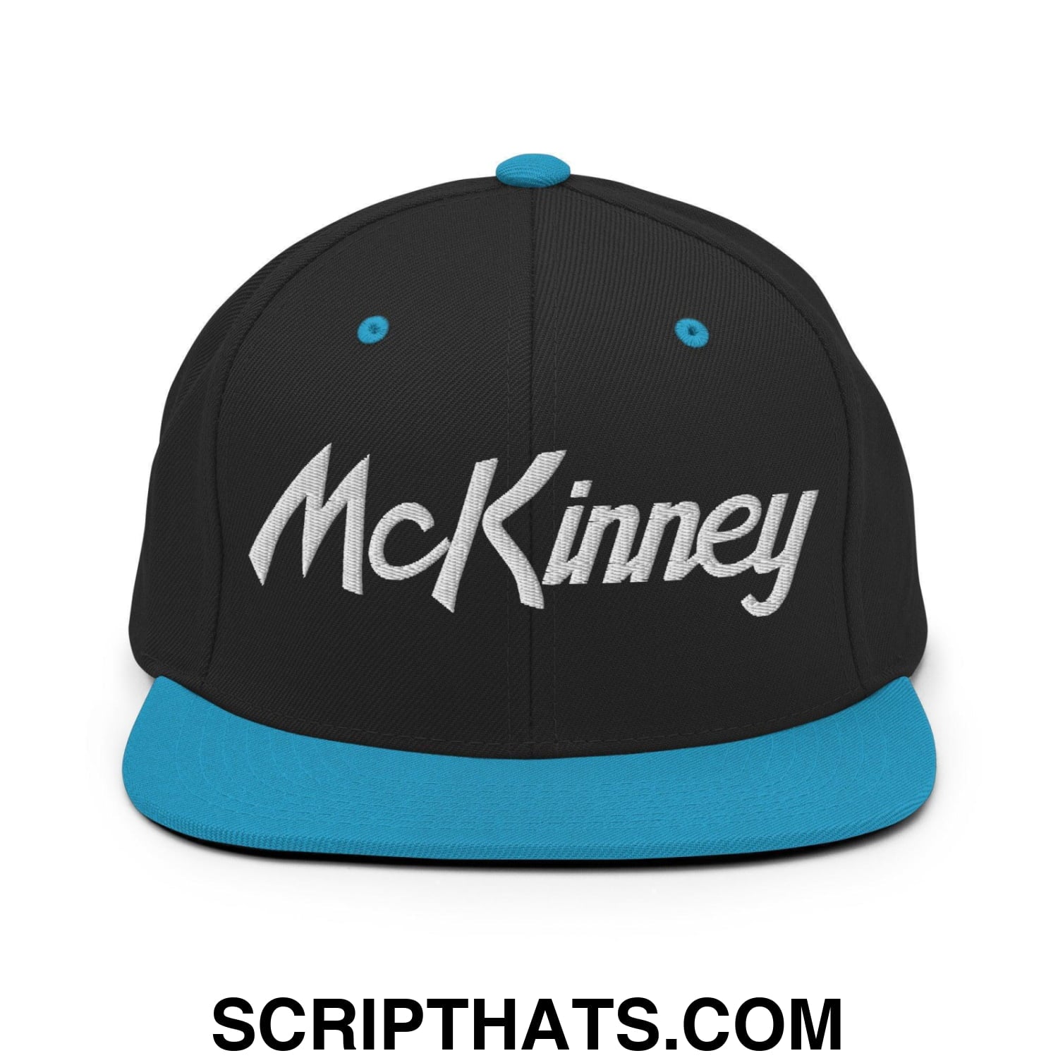 McKinney Script Snapback Hat Black Teal