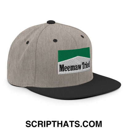 Meemaw Tried Cigarette Menthol Green Embroidered Flat Bill Brim Snapback Hat Heather Black