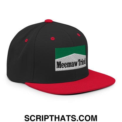 Meemaw Tried Cigarette Menthol Green Embroidered Flat Bill Brim Snapback Hat Black Red