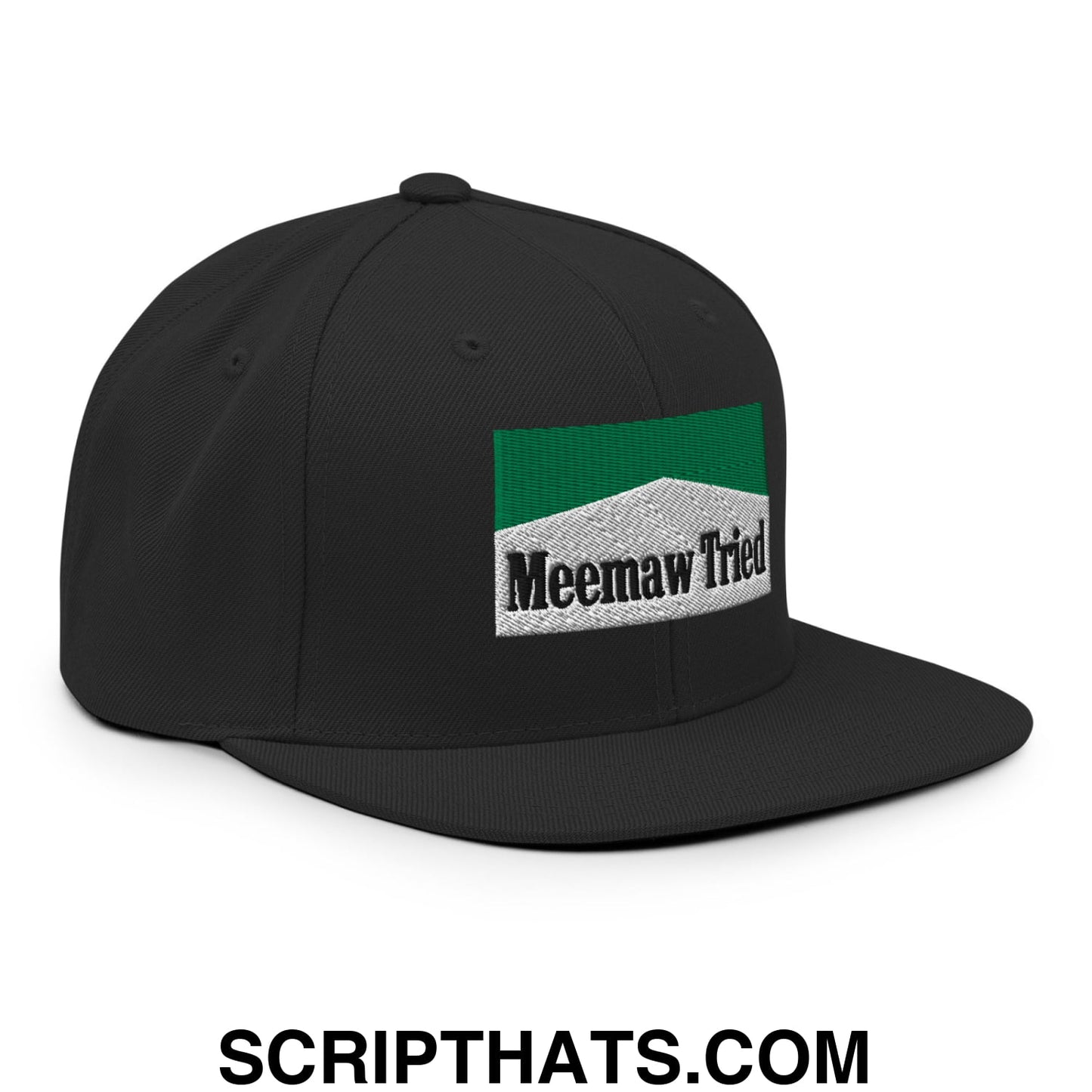 Meemaw Tried Cigarette Menthol Green Embroidered Flat Bill Brim Snapback Hat Black