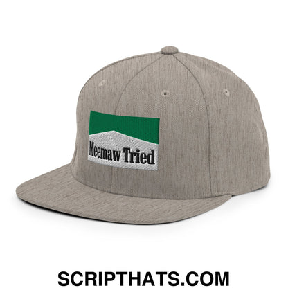 Meemaw Tried Cigarette Menthol Green Embroidered Flat Bill Brim Snapback Hat Heather Grey