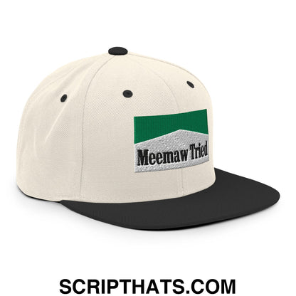 Meemaw Tried Cigarette Menthol Green Embroidered Flat Bill Brim Snapback Hat Natural Black