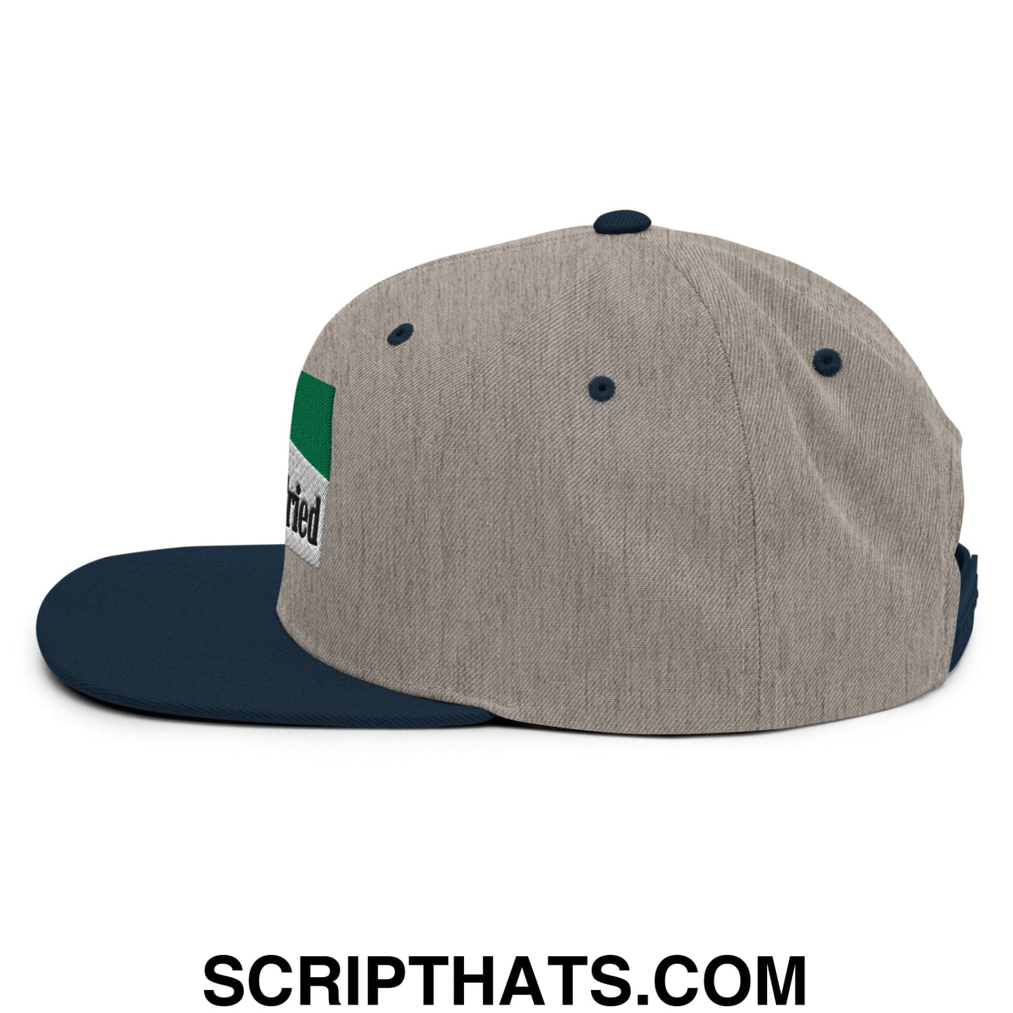 Meemaw Tried Cigarette Menthol Green Embroidered Flat Bill Brim Snapback Hat Heather Grey Navy