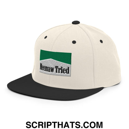 Meemaw Tried Cigarette Menthol Green Embroidered Flat Bill Brim Snapback Hat Natural Black