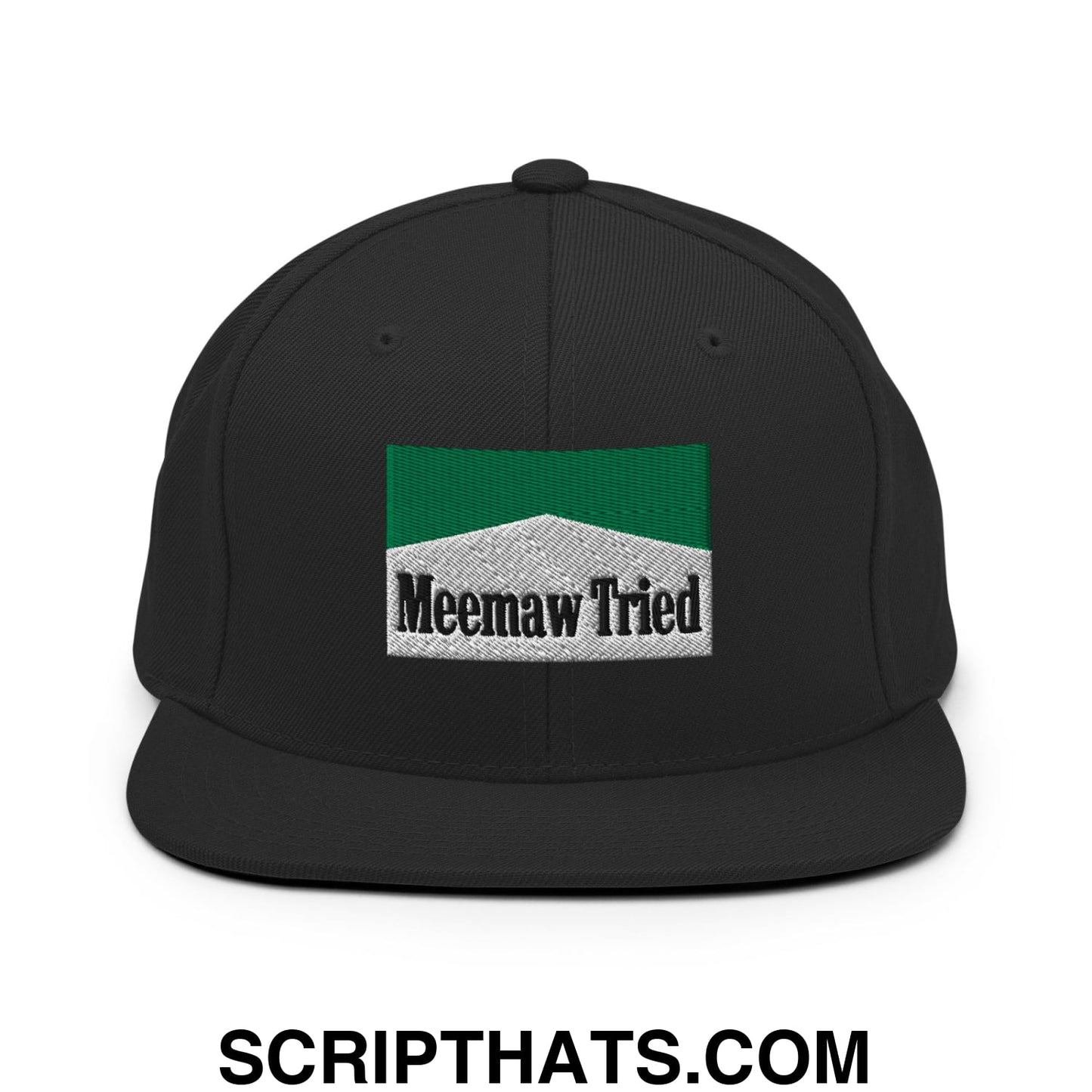 Meemaw Tried Cigarette Menthol Green Embroidered Flat Bill Brim Snapback Hat Black