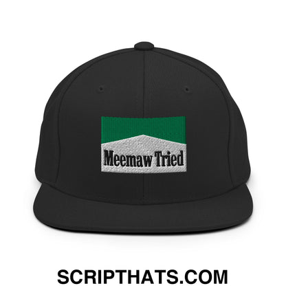 Meemaw Tried Cigarette Menthol Green Embroidered Flat Bill Brim Snapback Hat Black