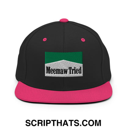 Meemaw Tried Cigarette Menthol Green Embroidered Flat Bill Brim Snapback Hat Black Neon Pink
