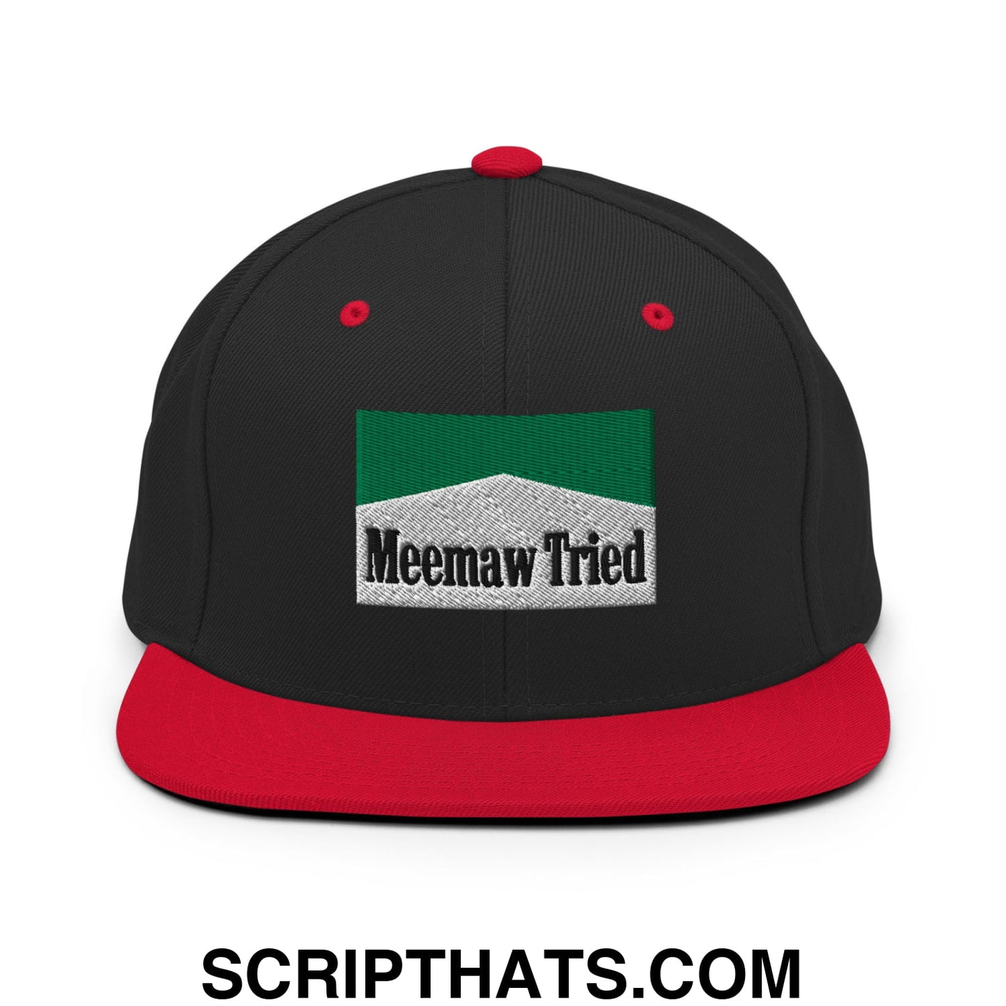 Meemaw Tried Cigarette Menthol Green Embroidered Flat Bill Brim Snapback Hat Black Red