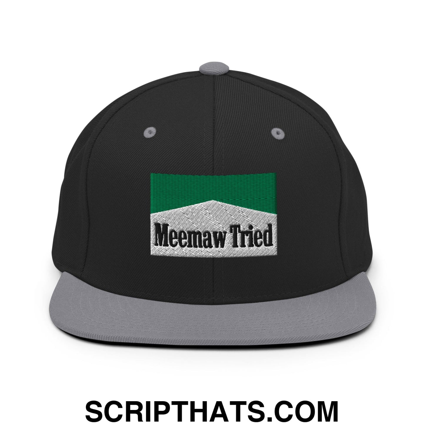 Meemaw Tried Cigarette Menthol Green Embroidered Flat Bill Brim Snapback Hat Black Silver