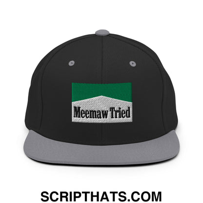 Meemaw Tried Cigarette Menthol Green Embroidered Flat Bill Brim Snapback Hat Black Silver