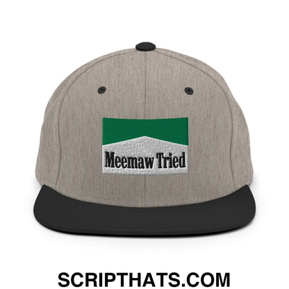 Meemaw Tried Cigarette Menthol Green Embroidered Flat Bill Brim Snapback Hat Heather Black