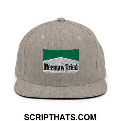 Meemaw Tried Cigarette Menthol Green Embroidered Flat Bill Brim Snapback Hat Heather Grey