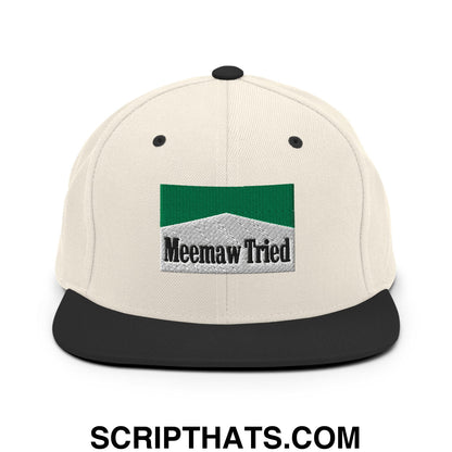 Meemaw Tried Cigarette Menthol Green Embroidered Flat Bill Brim Snapback Hat Natural Black