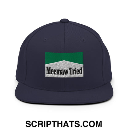 Meemaw Tried Cigarette Menthol Green Embroidered Flat Bill Brim Snapback Hat Navy