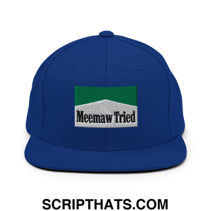 Meemaw Tried Cigarette Menthol Green Embroidered Flat Bill Brim Snapback Hat Royal Blue
