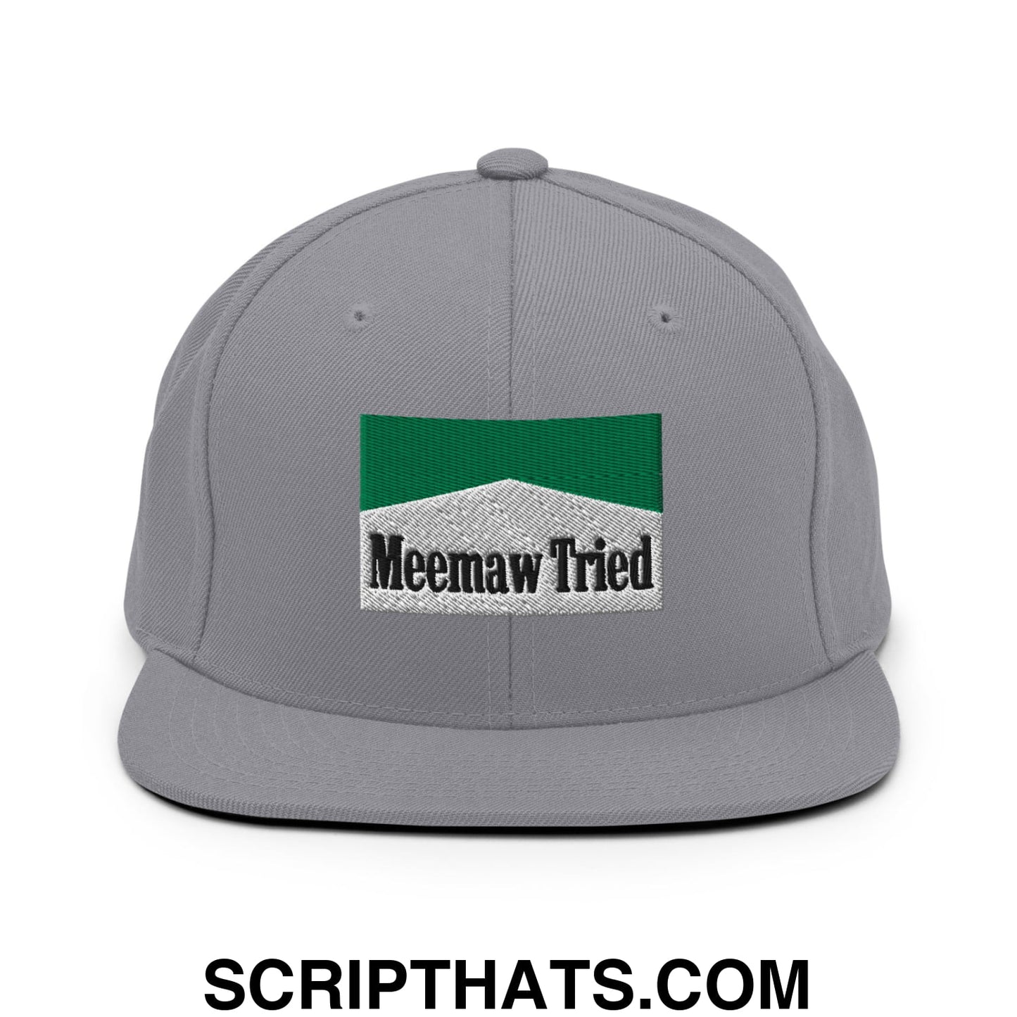 Meemaw Tried Cigarette Menthol Green Embroidered Flat Bill Brim Snapback Hat Silver