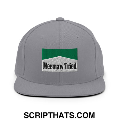 Meemaw Tried Cigarette Menthol Green Embroidered Flat Bill Brim Snapback Hat Silver