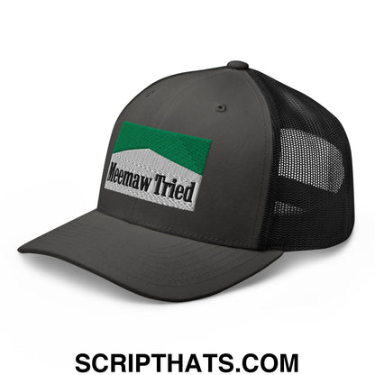 Meemaw Tried Cigarette Menthol Green Embroidered Mesh Trucker Hat Charcoal Black