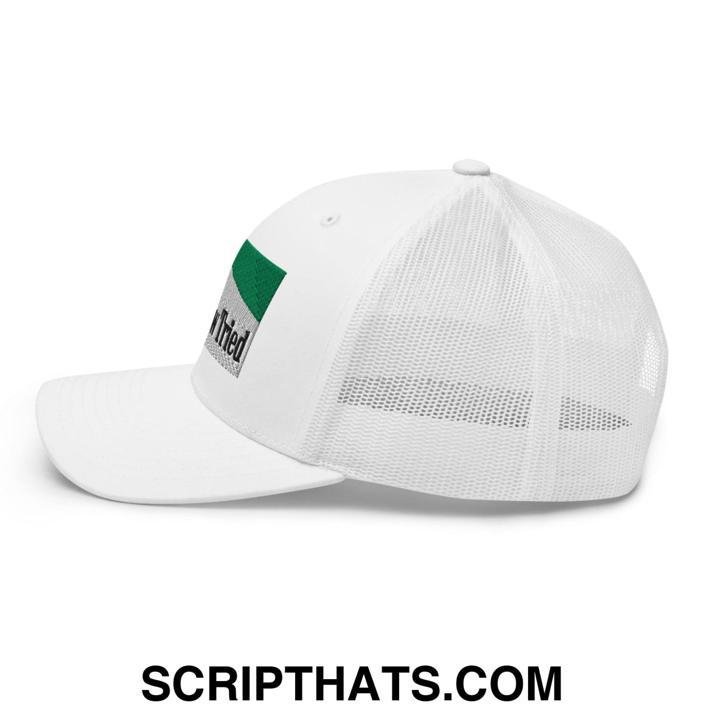 Meemaw Tried Cigarette Menthol Green Embroidered Mesh Trucker Hat White