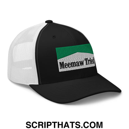 Meemaw Tried Cigarette Menthol Green Embroidered Mesh Trucker Hat Black White