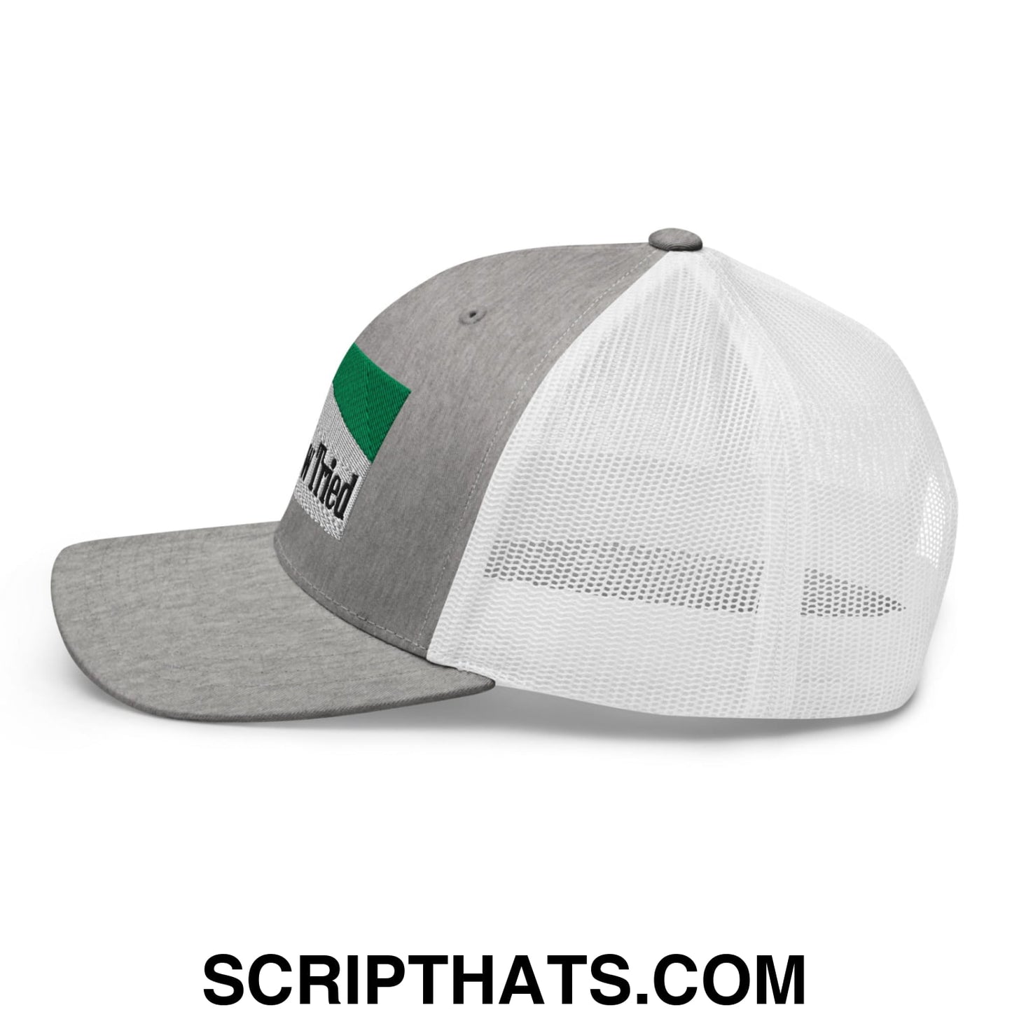Meemaw Tried Cigarette Menthol Green Embroidered Mesh Trucker Hat Heather Grey White