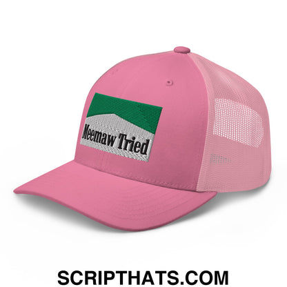 Meemaw Tried Cigarette Menthol Green Embroidered Mesh Trucker Hat Pink
