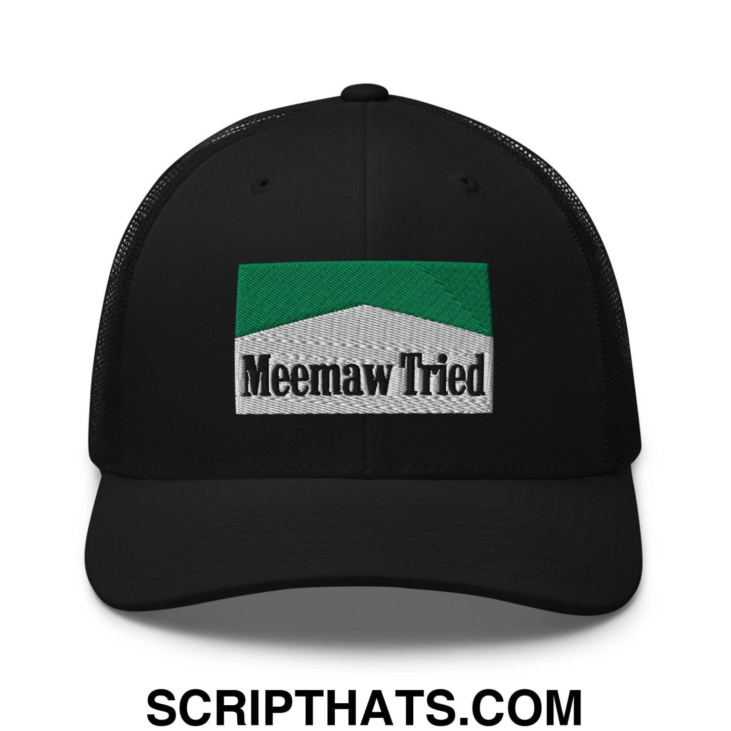 Meemaw Tried Cigarette Menthol Green Embroidered Mesh Trucker Hat Black
