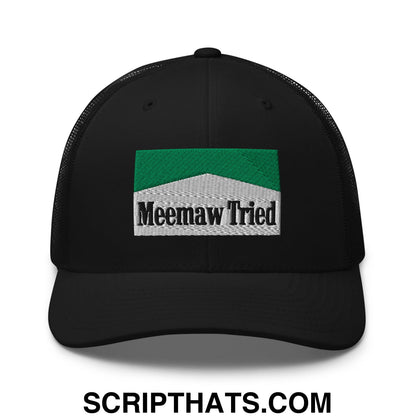 Meemaw Tried Cigarette Menthol Green Embroidered Mesh Trucker Hat Black