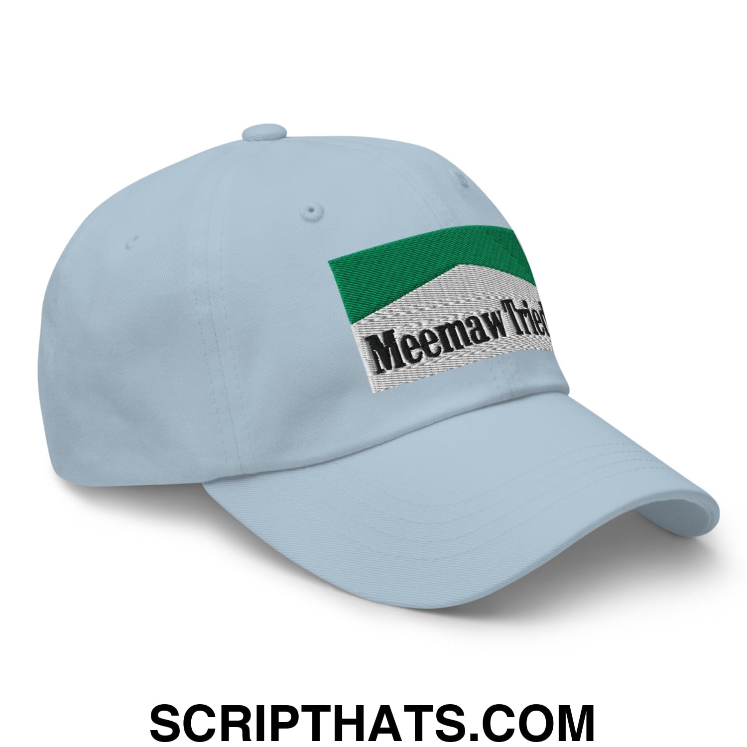 Meemaw Tried Cigarette Menthol Green Embroidered Unstructured Dad Hat Light Blue