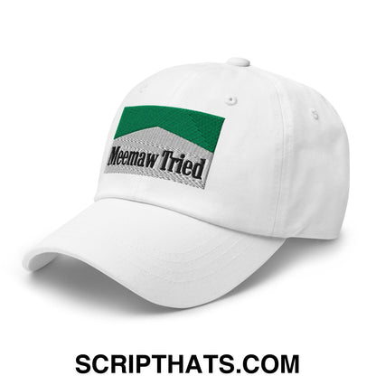 Meemaw Tried Cigarette Menthol Green Embroidered Unstructured Dad Hat White
