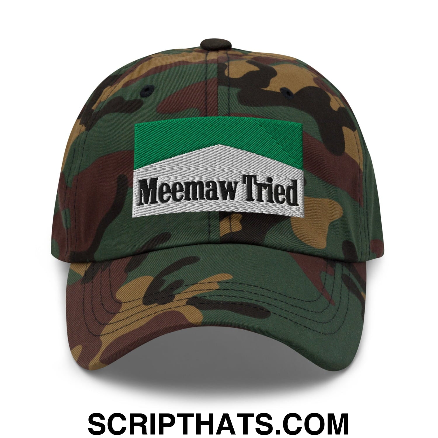 Meemaw Tried Cigarette Menthol Green Embroidered Unstructured Dad Hat Green Camo