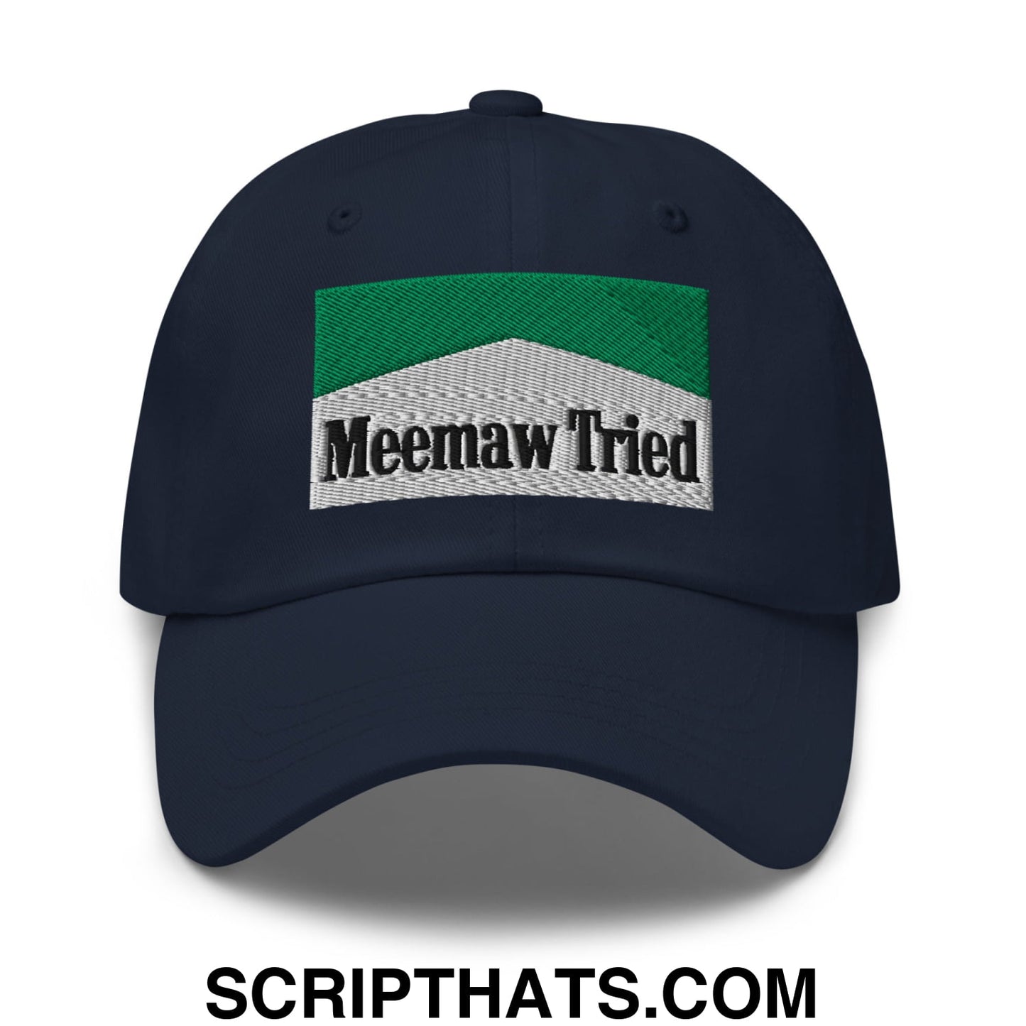 Meemaw Tried Cigarette Menthol Green Embroidered Unstructured Dad Hat Navy