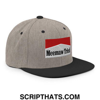 Meemaw Tried Cigarette Red Embroidered Flat Bill Brim Snapback Hat Heather Black