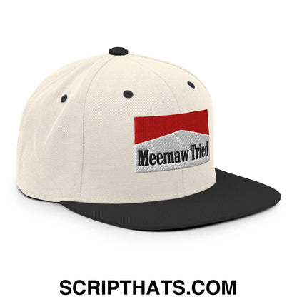 Meemaw Tried Cigarette Red Embroidered Flat Bill Brim Snapback Hat Natural Black