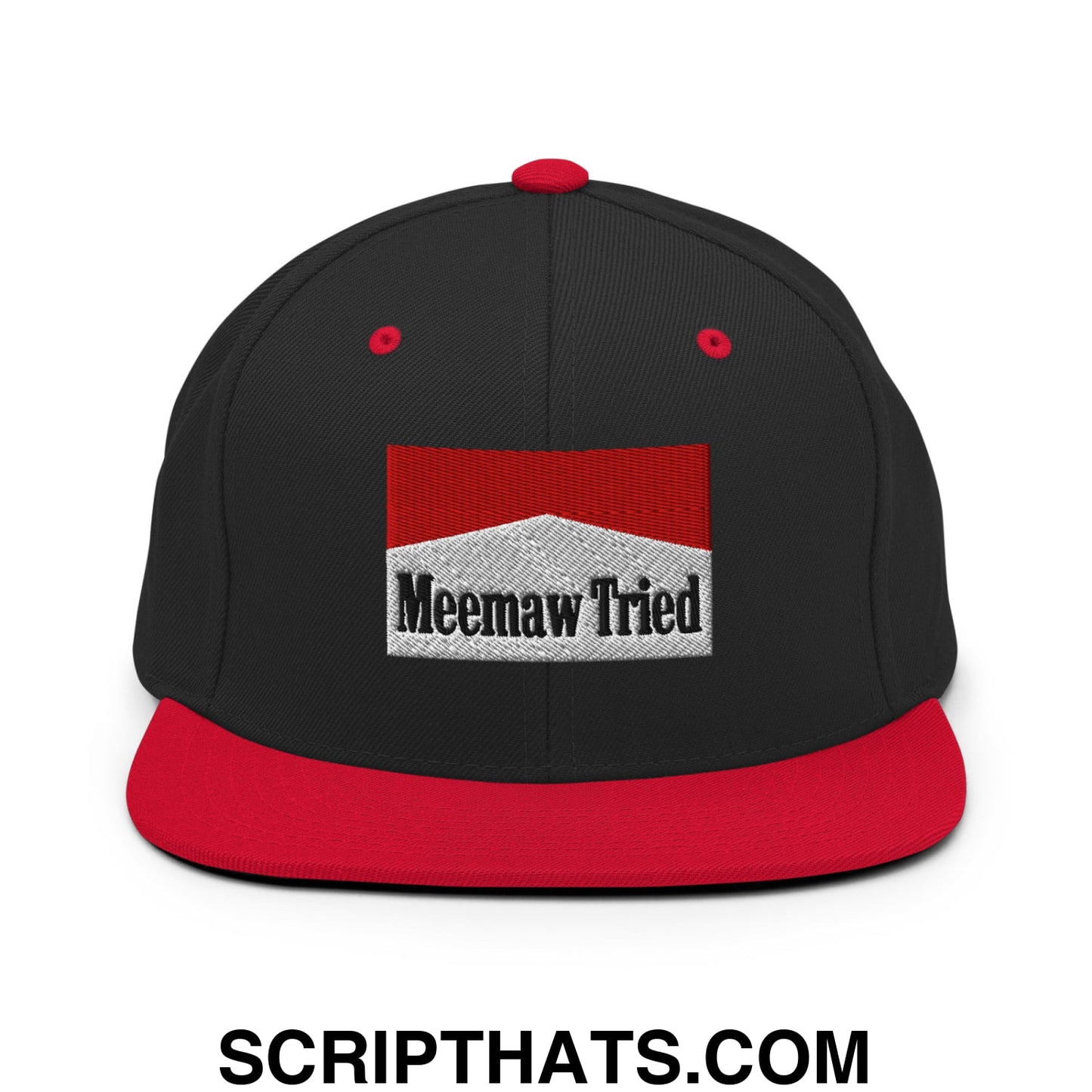 Meemaw Tried Cigarette Red Embroidered Flat Bill Brim Snapback Hat Black Red