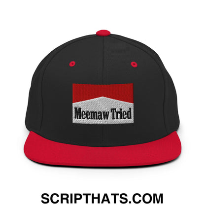 Meemaw Tried Cigarette Red Embroidered Flat Bill Brim Snapback Hat Black Red