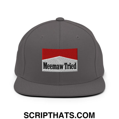 Meemaw Tried Cigarette Red Embroidered Flat Bill Brim Snapback Hat Dark Grey