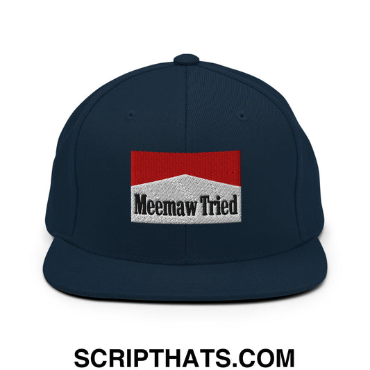 Meemaw Tried Cigarette Red Embroidered Flat Bill Brim Snapback Hat Dark Navy