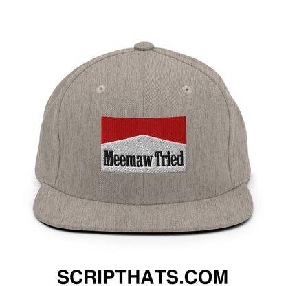 Meemaw Tried Cigarette Red Embroidered Flat Bill Brim Snapback Hat Heather Grey