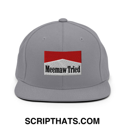 Meemaw Tried Cigarette Red Embroidered Flat Bill Brim Snapback Hat Silver