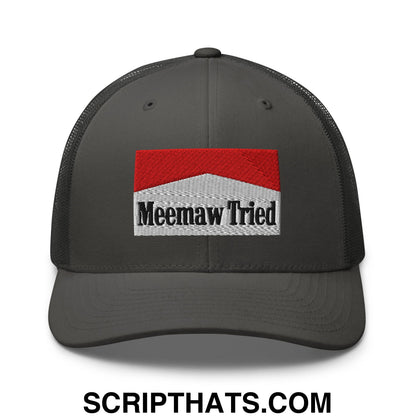 Meemaw Tried Cigarette Red Embroidered Mesh Trucker Hat Charcoal