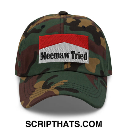 Meemaw Tried Cigarette Red Embroidered Unstructured Dad Hat Green Camo
